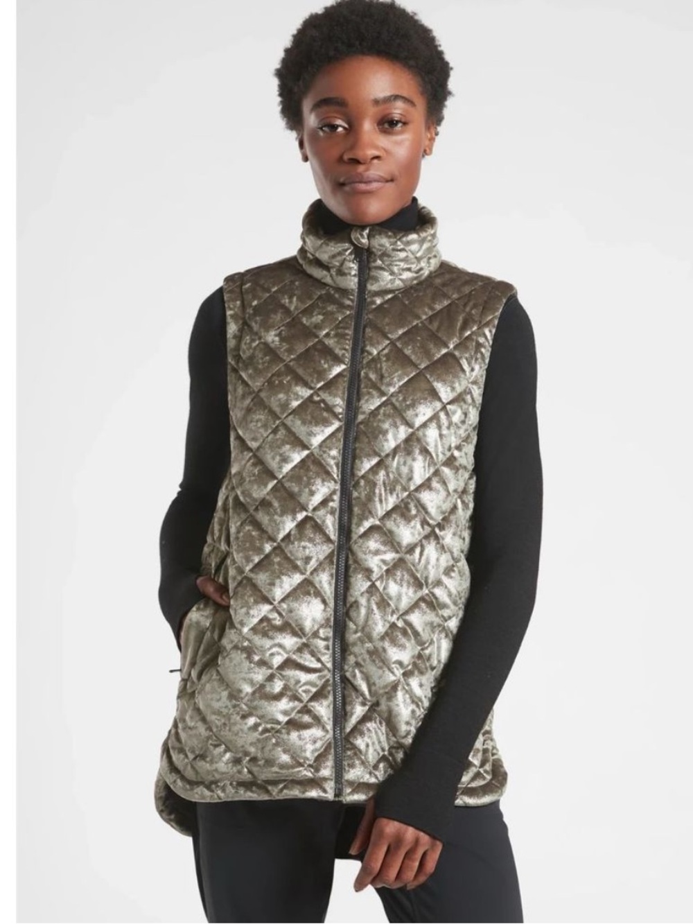 Athleta Whisper Metallic Velvet Vest in Coffee House